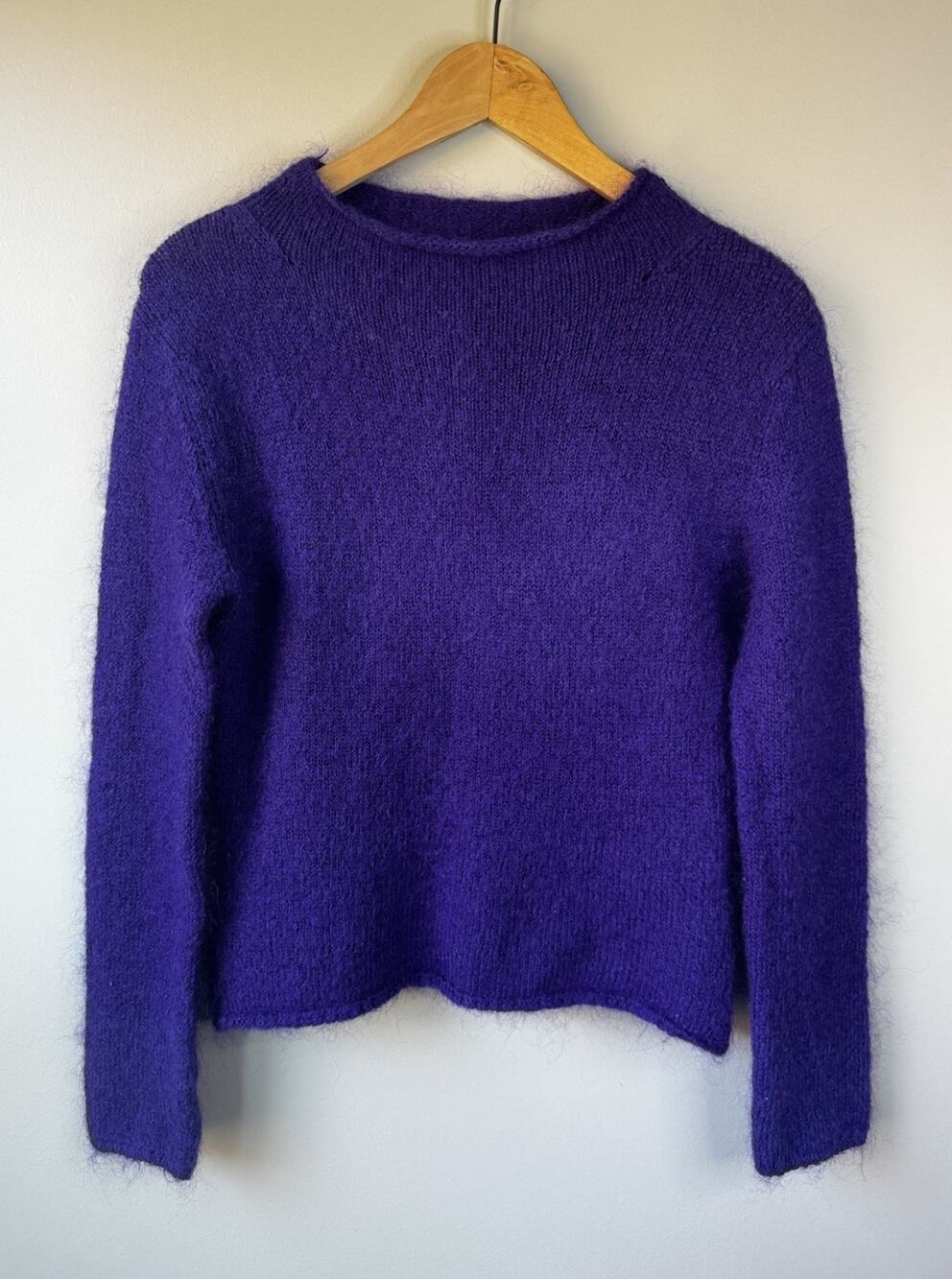 Vintage Twiggy Size M Mohair Wool Purple Mock Neck Sweater